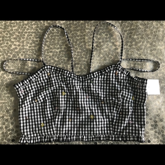 New Romeo & Juliet crop top plaid embellished flower crystals picnic vibes - Picture 3 of 8